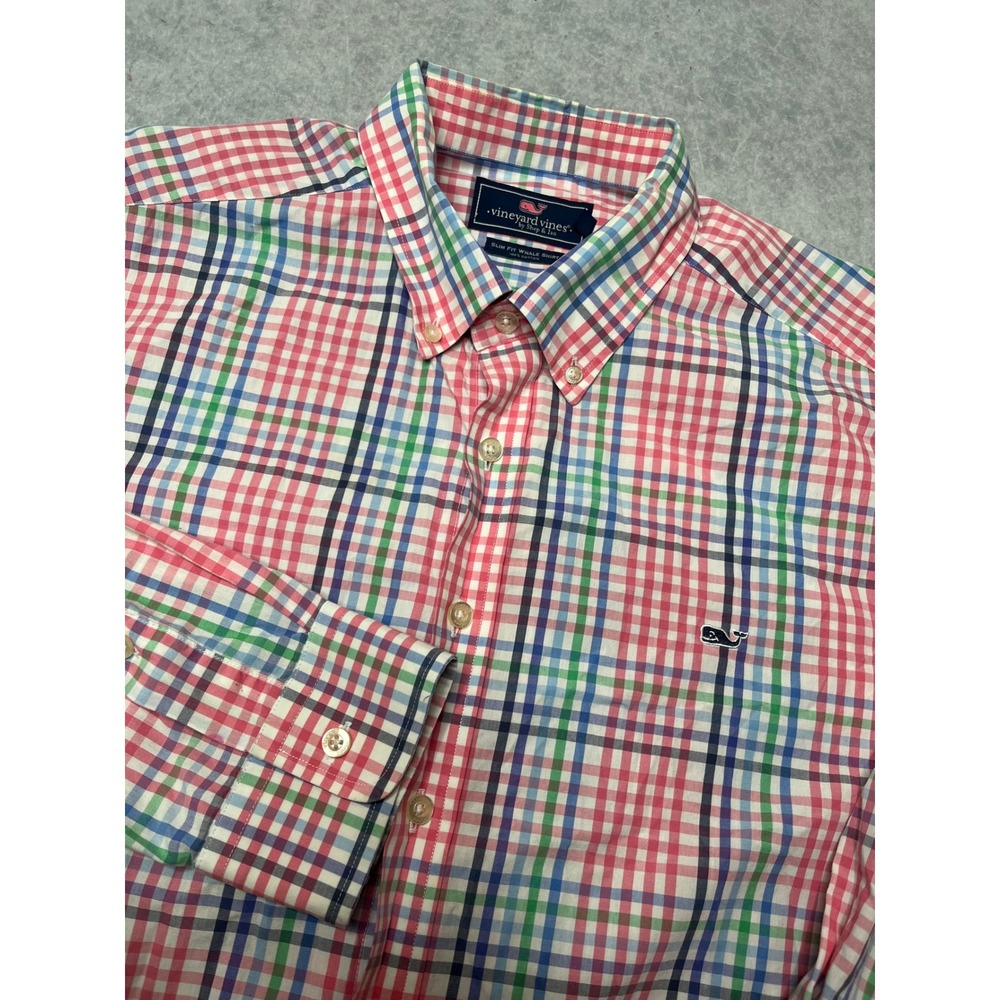 Vineyard Vines Mens XXL Slim Fit Whale Shirt Plaid Long Sleeve Button Down‎ Pink